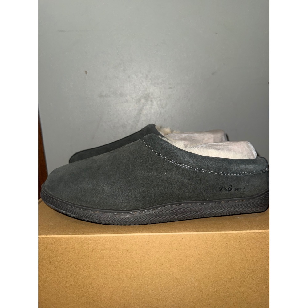 NEW My Pillow MySlippers Mens 12 Charcoal Grey Suede Leather Memory Foam